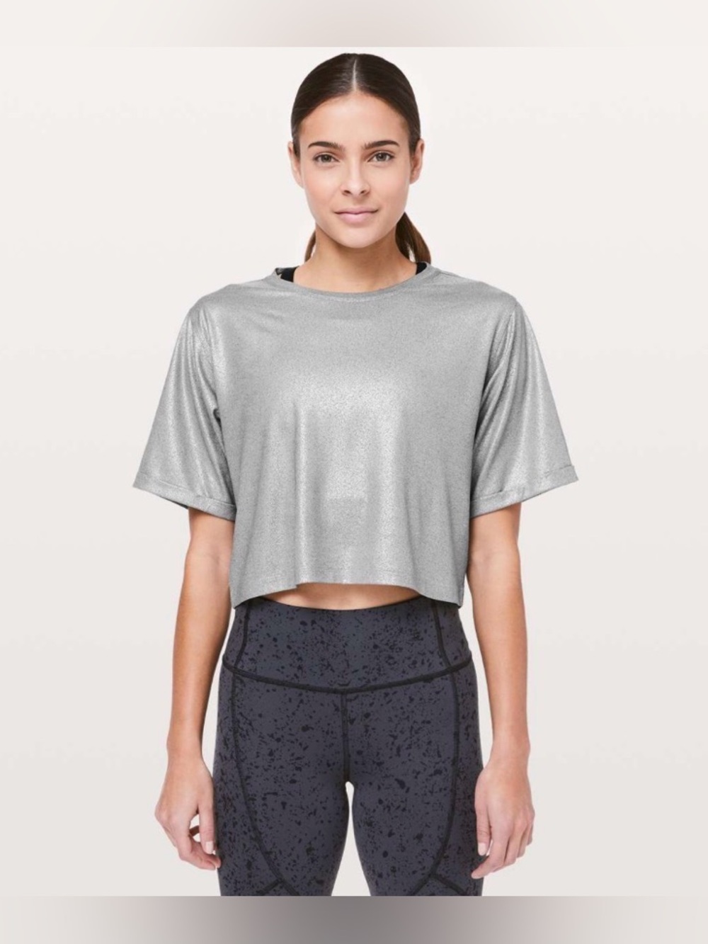 Lululemon SoulCycle To the Beat Tee Luminosity Heathered Gray Foil Silver 12